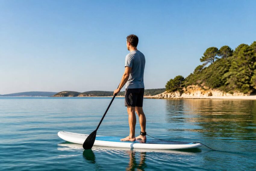 Persoon die een supboard gebruikt op rustig water